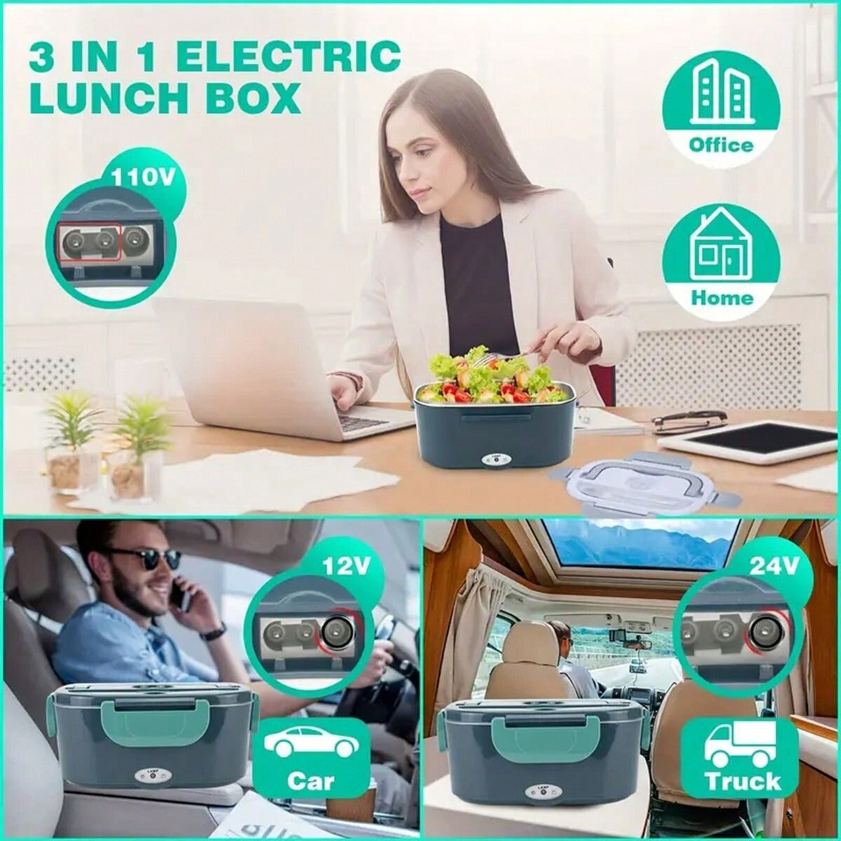 Electric Lunch Box Food Heater 3 In 1 Ultra Quick Heated Lu