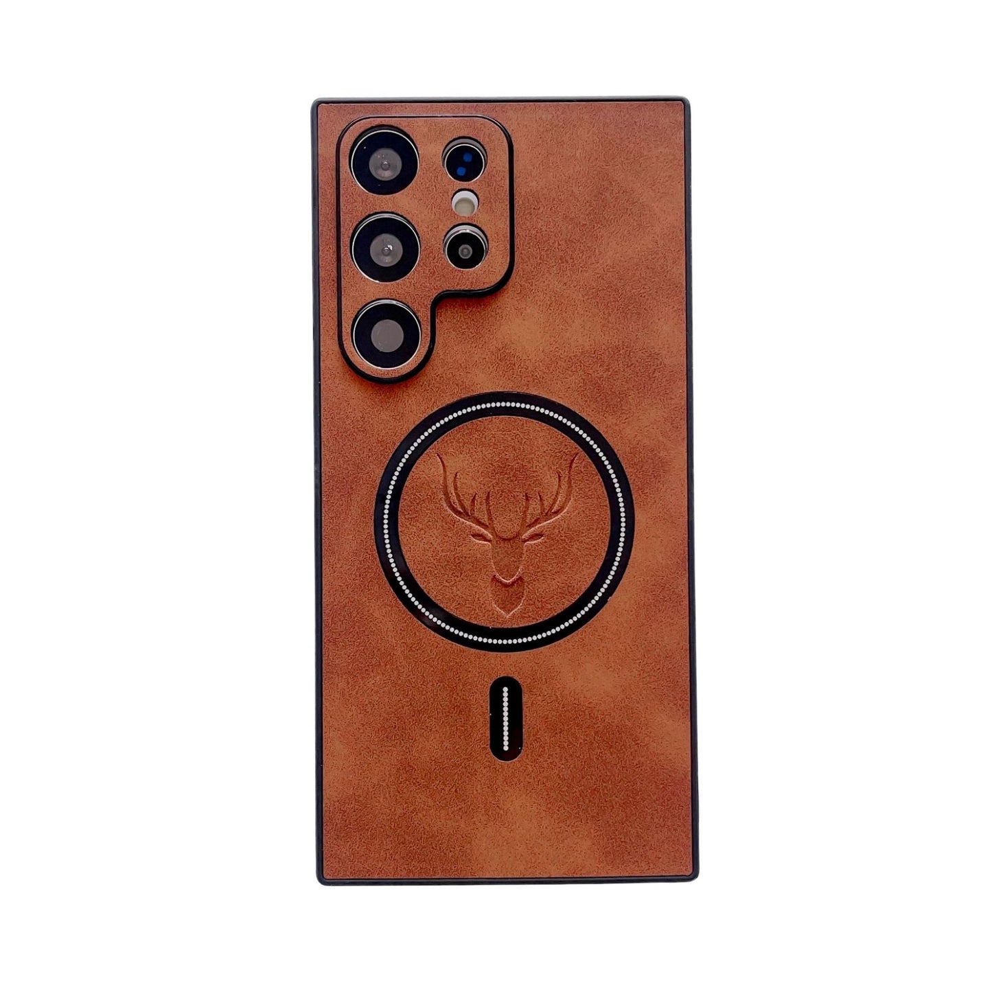 S23 Deer Head Magnetic Wireless Charger Leather Pattern Phone Case