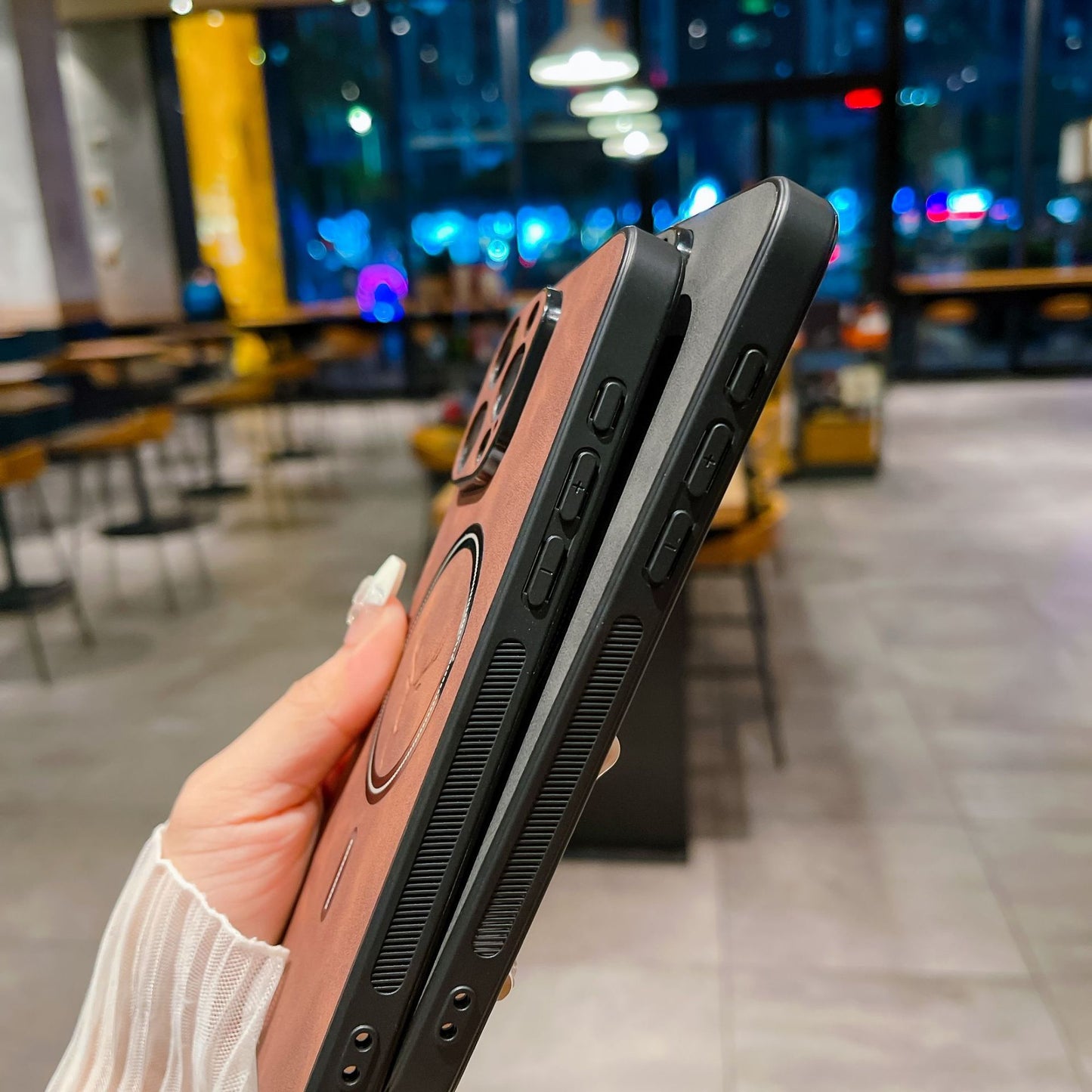 S23 Deer Head Magnetic Wireless Charger Leather Pattern Phone Case